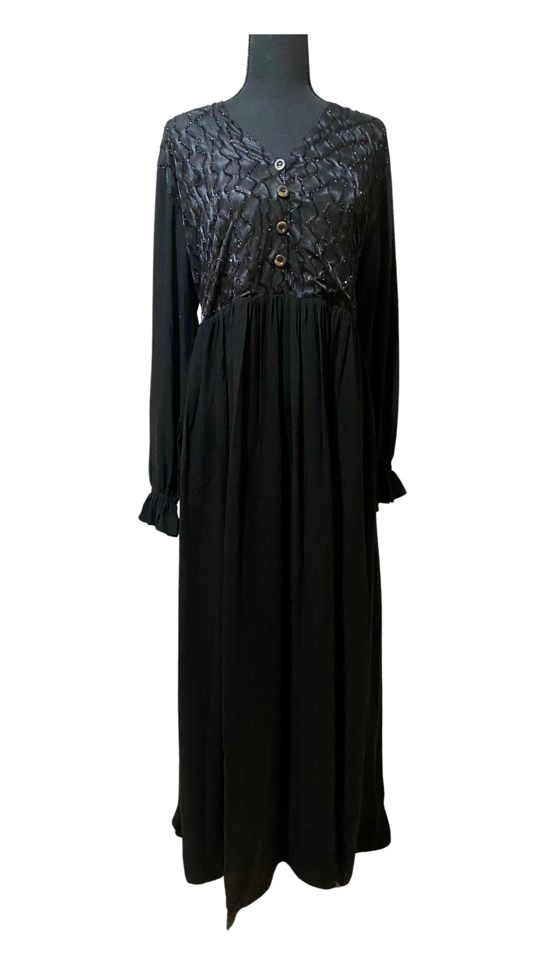 Black Abaya with design on front.